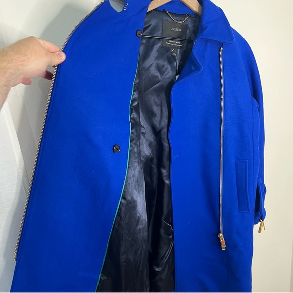 NWT J. Crew Melton Wool Coat Blue Women's Size 4P Winter Pea Topcoat Zip Front - Picture 7 of 10